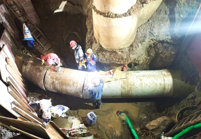 installing Half coupling for GRP FRP pipes construction